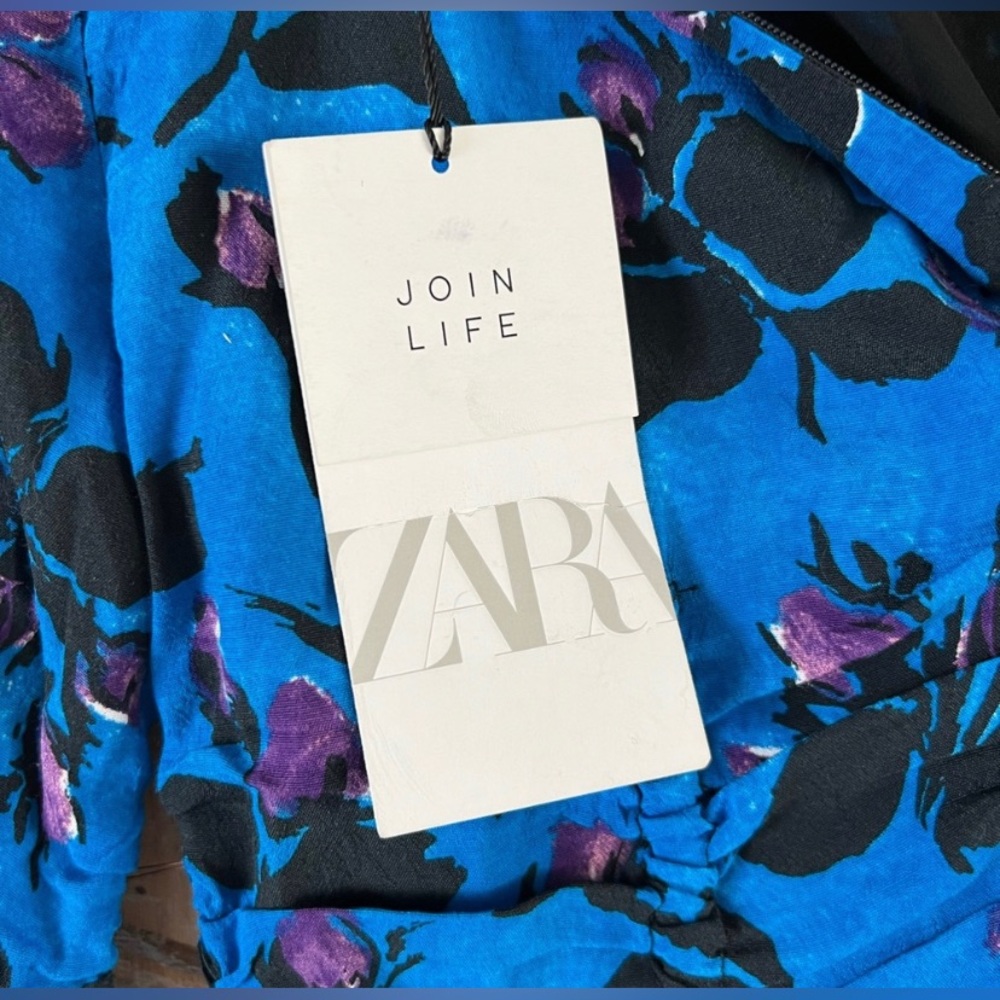 NWT Zara Dress Zara Ruched Long Sleeve Mini Dress Floral |Size XS - Picture 5 of 14
